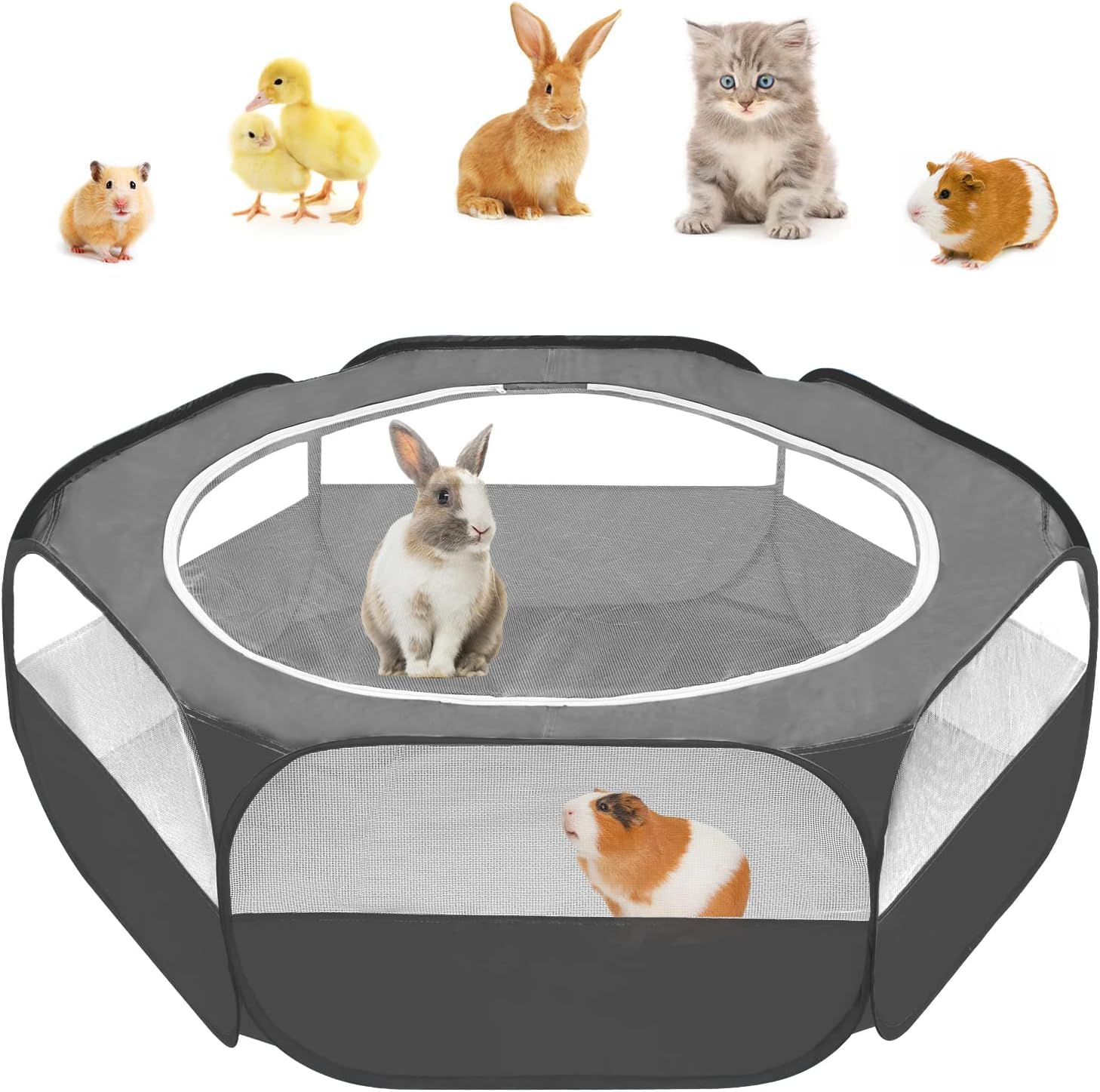 Amakunft playpen para animales pequeños con malla cubierta, protección durante el juego al aire libre.