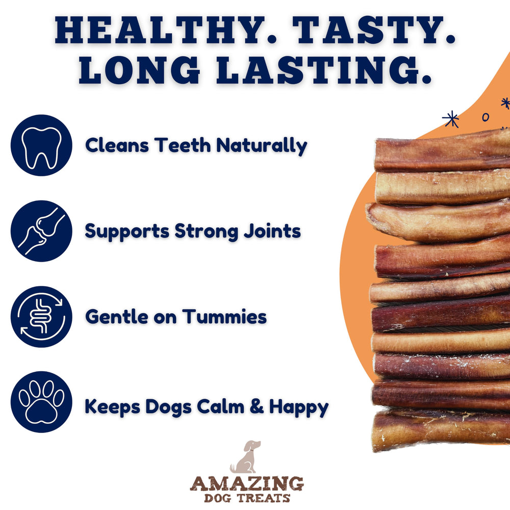 Amazing Dog Treats bully sticks promueven dientes sanos y encías estimuladas durante la masticación.