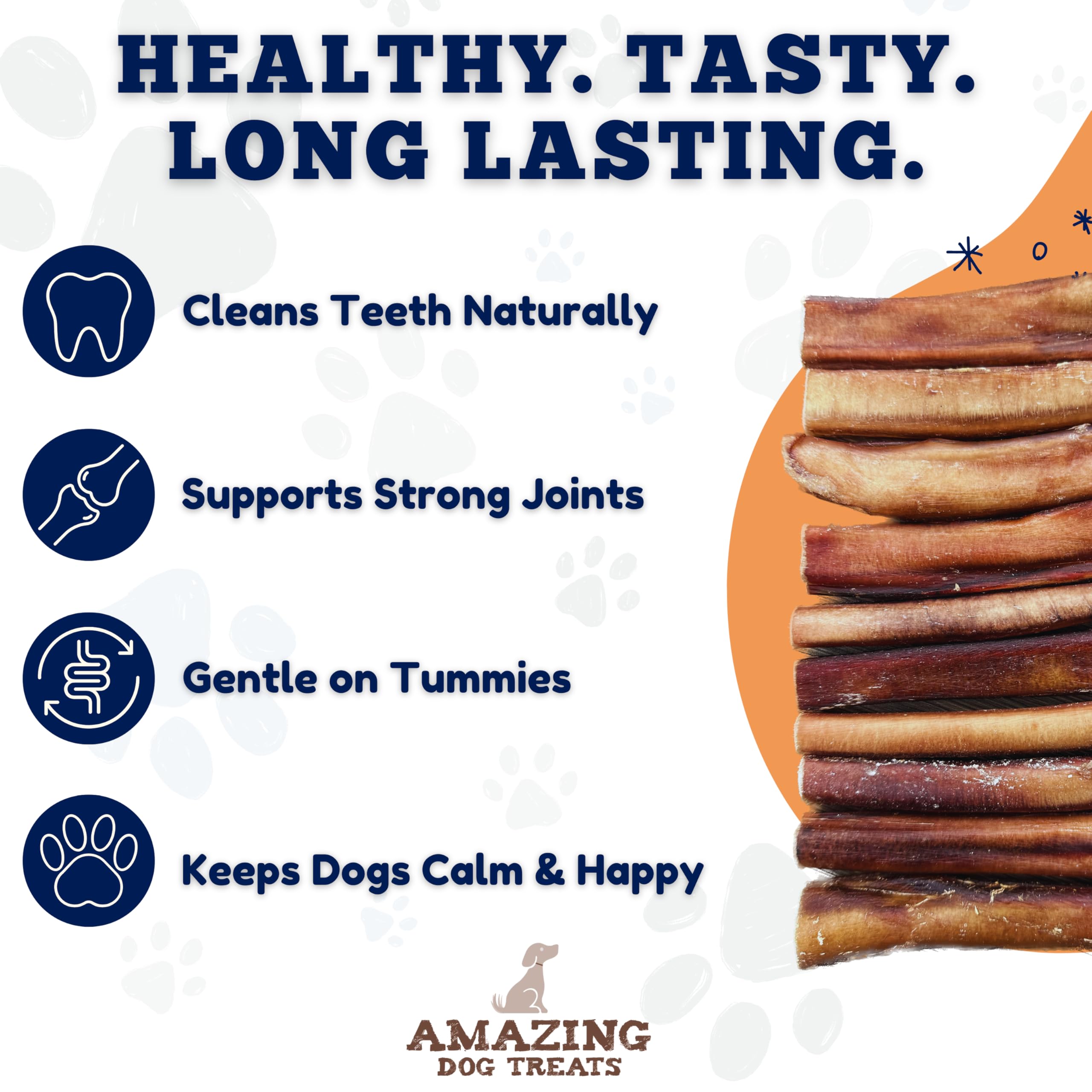 Selección premium natural de Amazing Dog Treats Bully Sticks, sin aditivos.