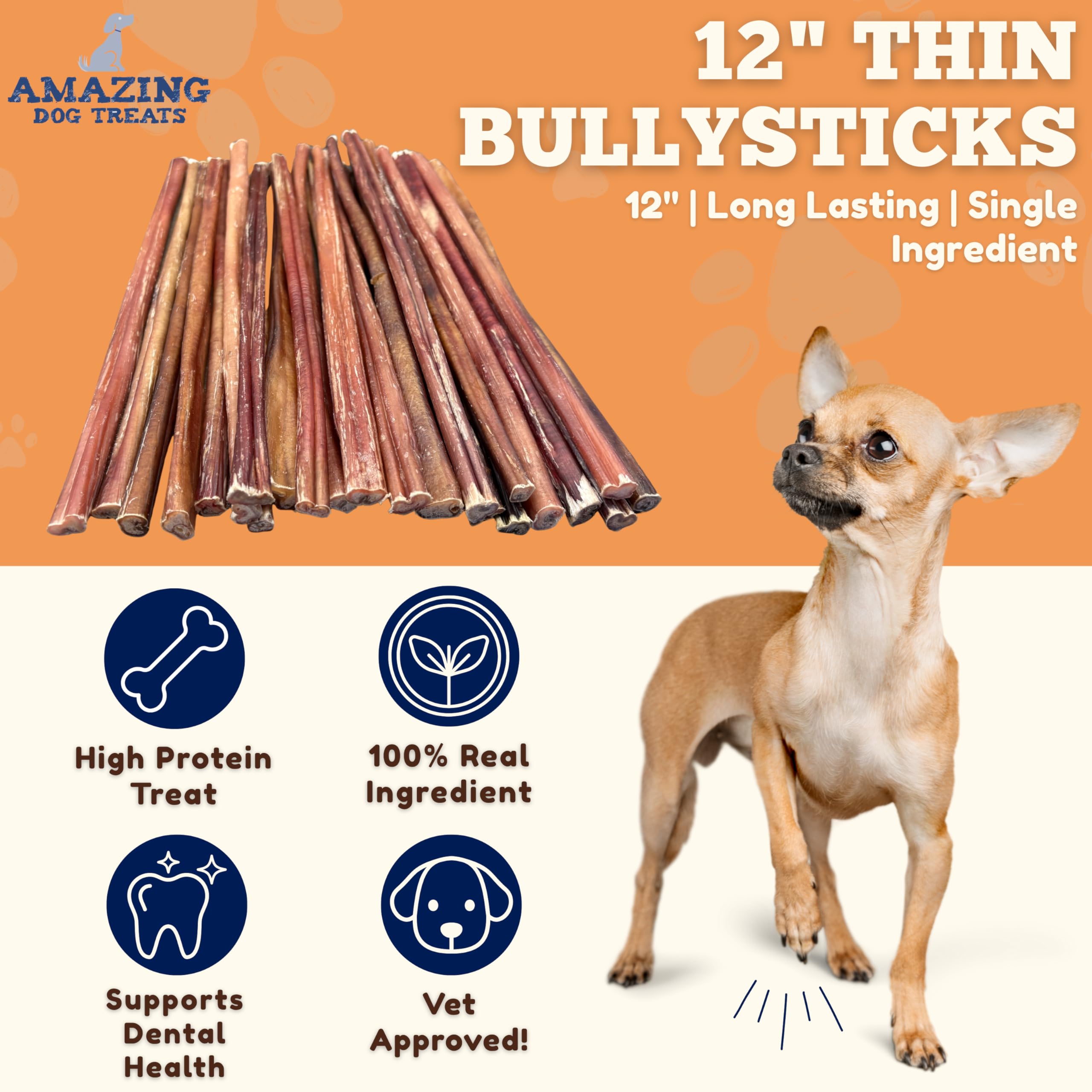 Amazing Dog Treats bullys textura delgada para masticadores sensibles y masticación controlada