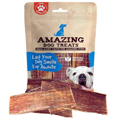 Amazing Dog Treats esófago de res, paquete frontal, ideal para premiar con sabor natural.