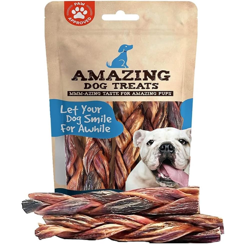 Amazing Dog Treats esófago de res trenzado de 6 pulgadas, premio sabroso para perros