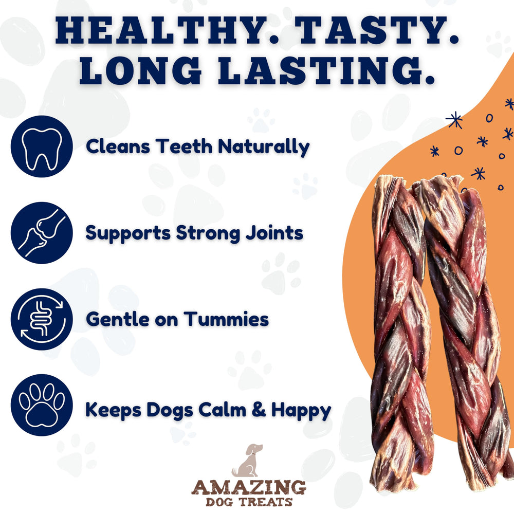 Amazing Dog Treats esófago de res trenzado de 6 pulgadas, snack natural sin aditivos