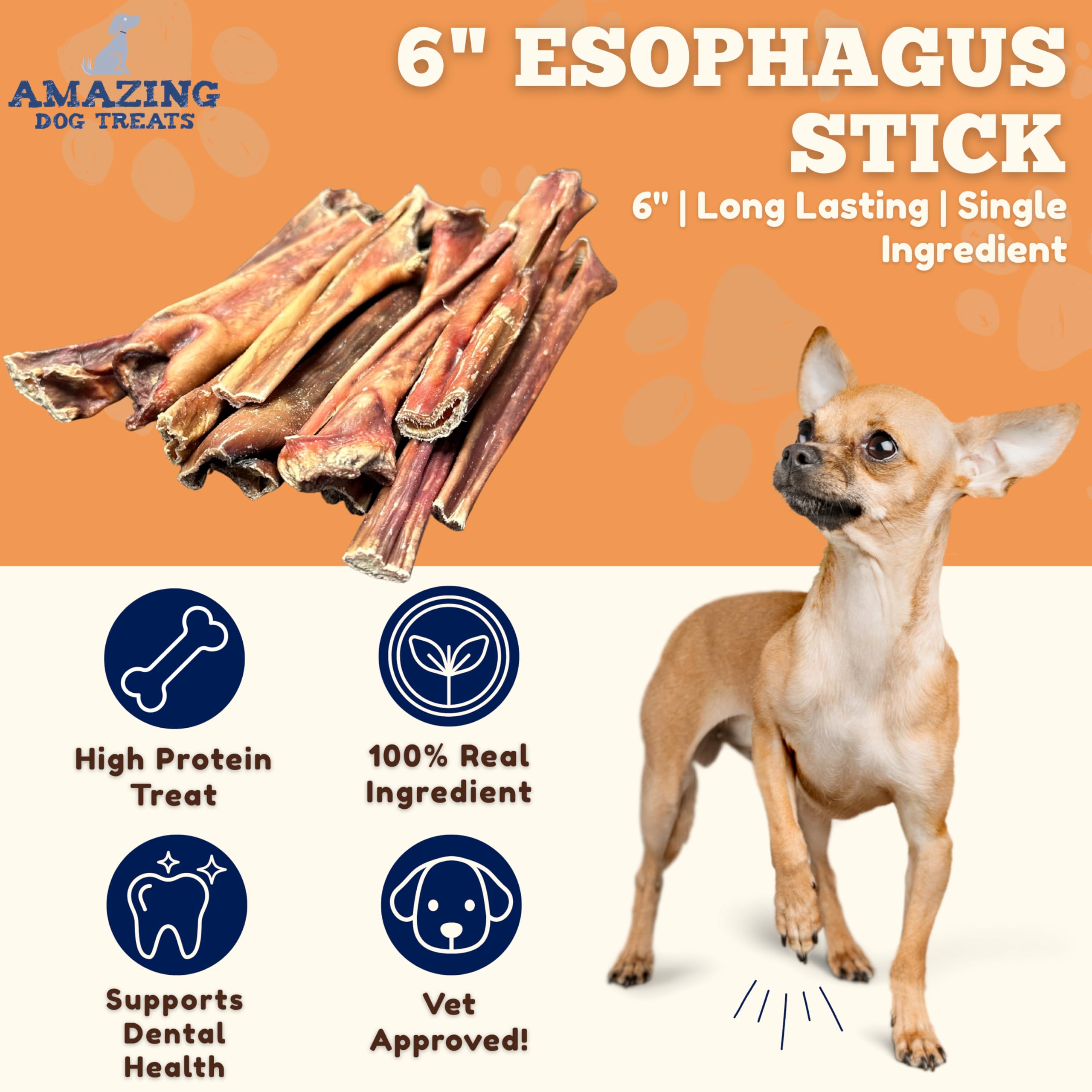 Amazing Dog Treats jerky esófago para perros de alta calidad para masticar.