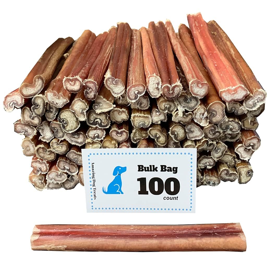 Amazing Dog Treats palitos bully 6 pulgadas frente del empaque, ideal para recompensas de entrenamiento