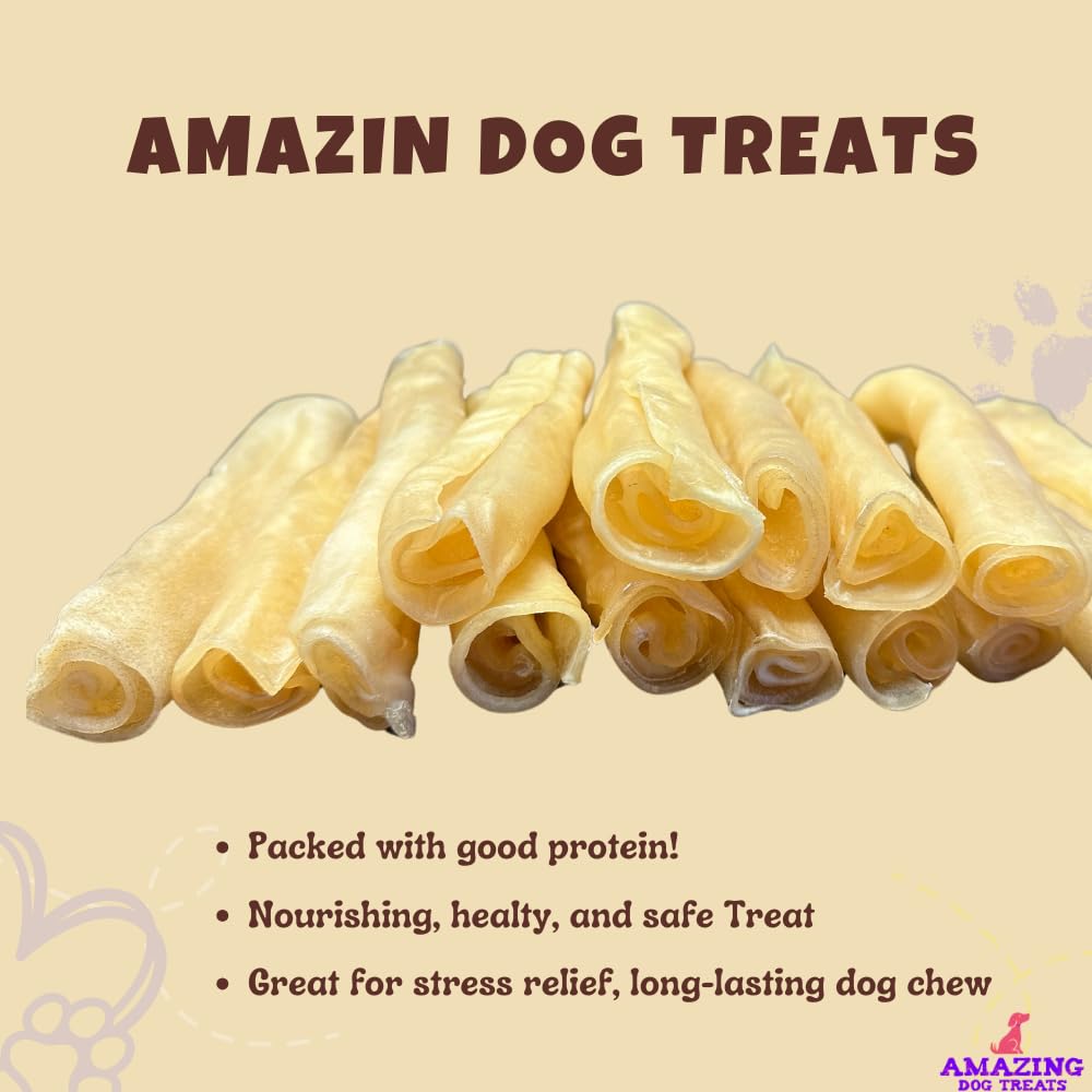 Amazing Dog Treats palitos de colágeno de res 6 pulgadas primer plano, favorecen limpieza dental.