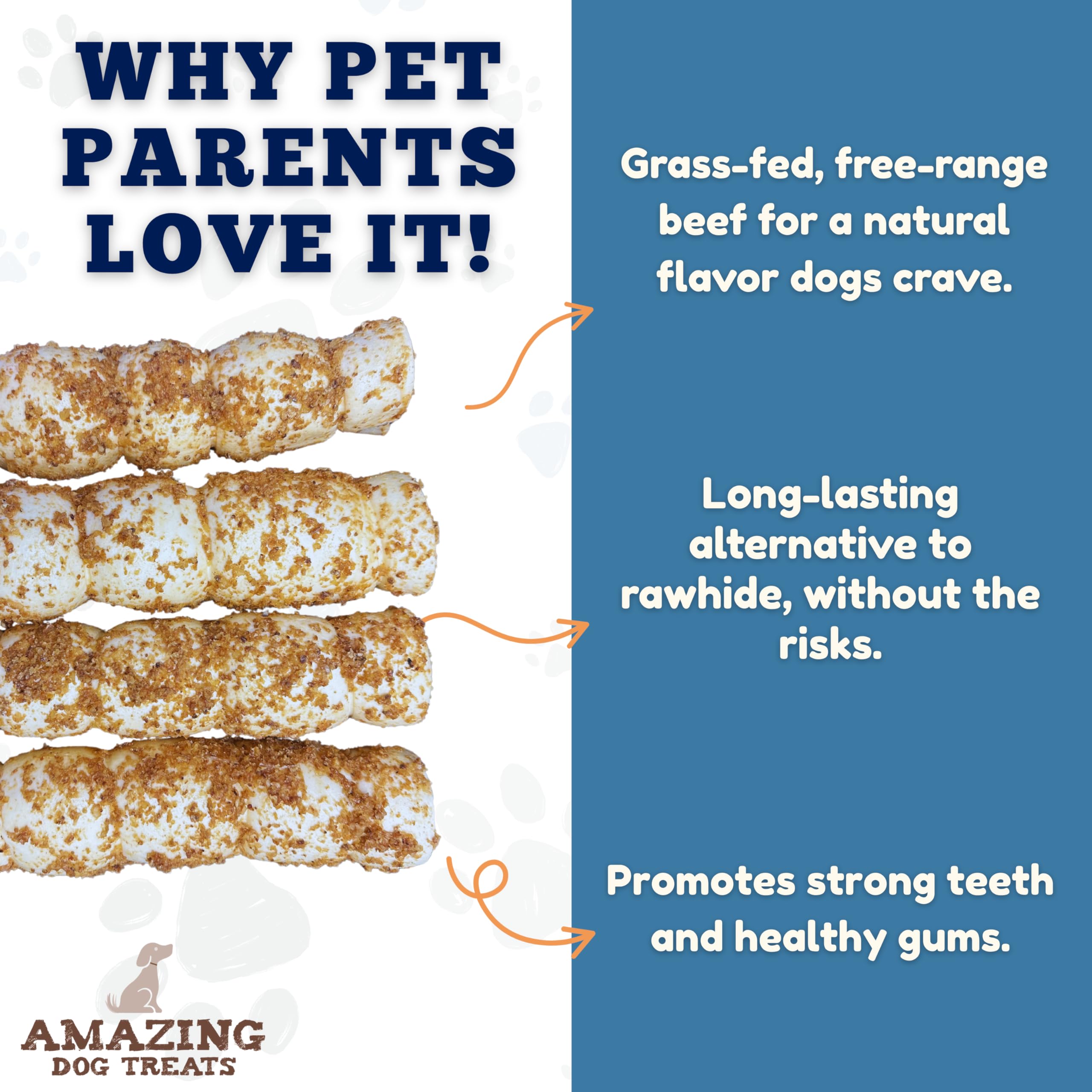 Amazing Dog Treats, rollos de mejilla de res para perros potentes y activos.