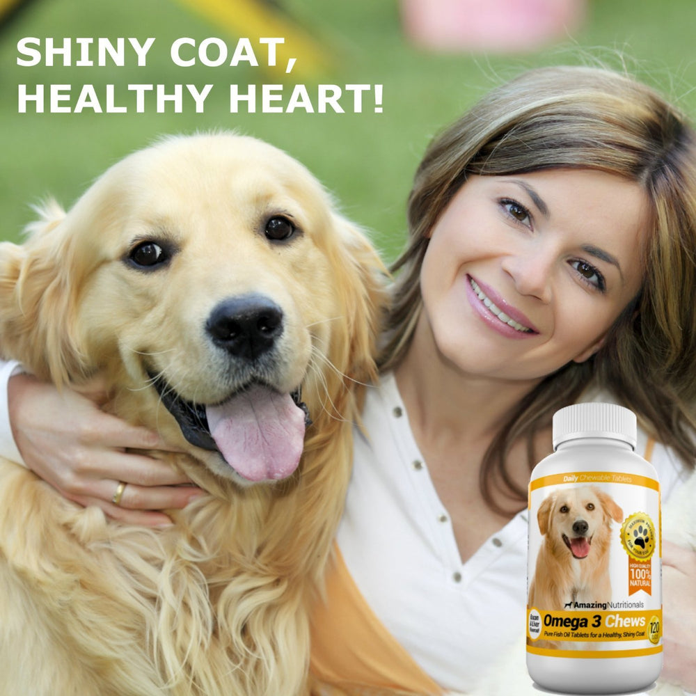 Envase de Amazing Omega 3 para perros con 120 masticables para suministro cómodo.