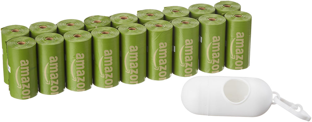 Amazon Basics bolsas para heces con dispensador y aroma Mango brasileño para paseos limpios.