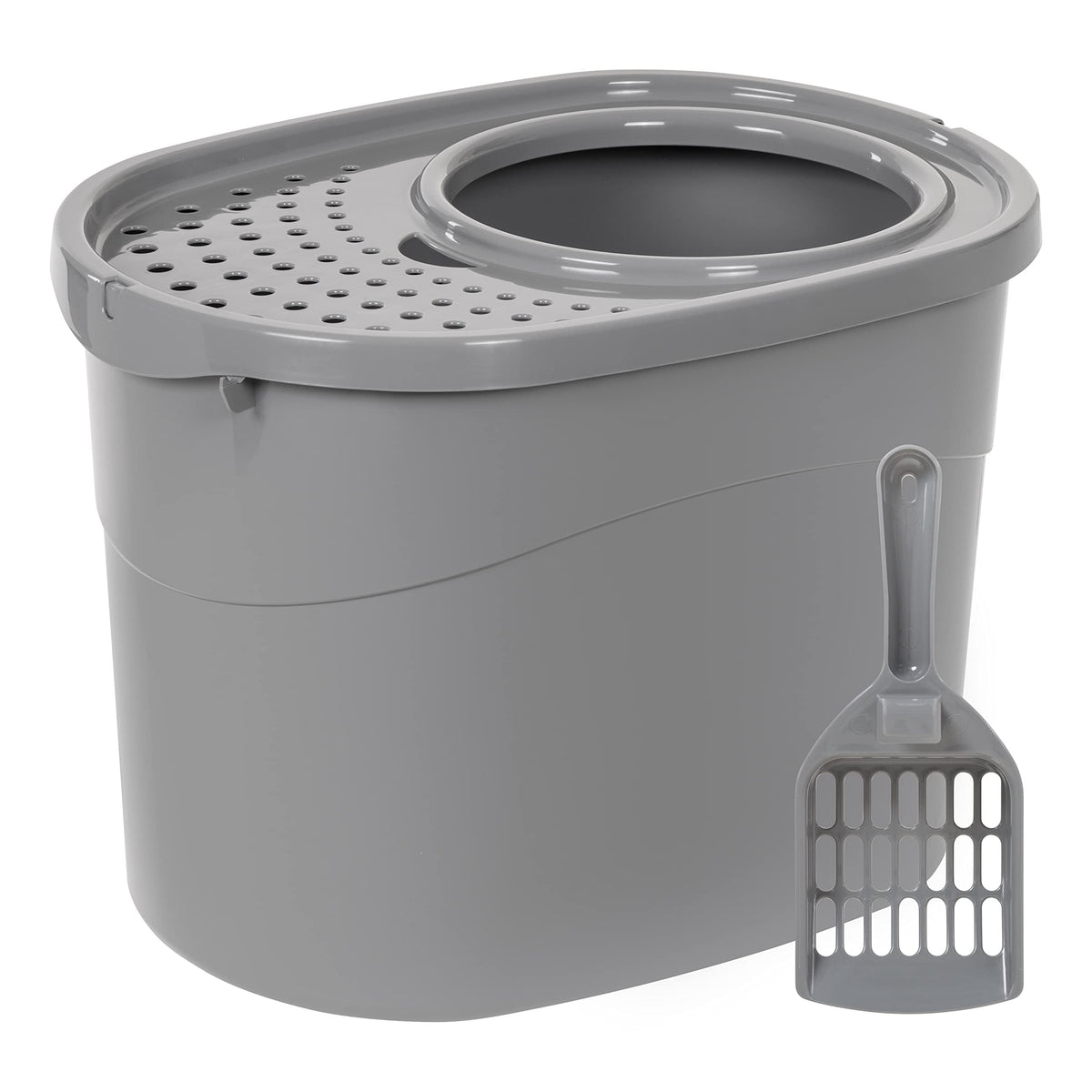 Amazon Basics caja gatos entrada superior, reduce desorden en el piso.
