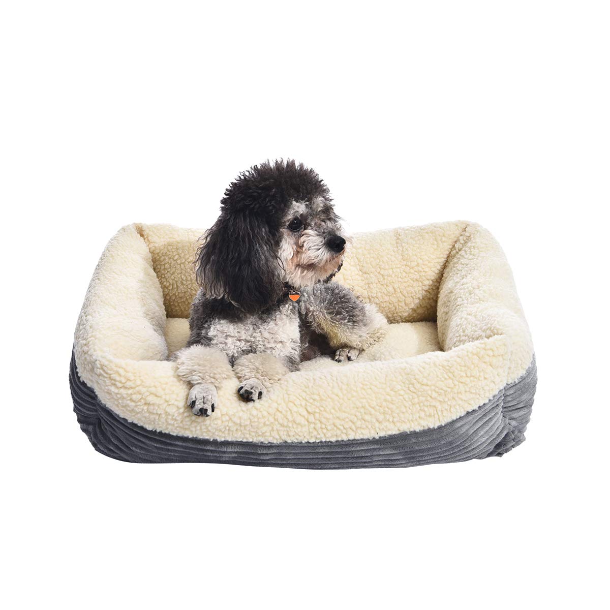 Cama para mascotas Amazon Basics, vista general antideslizante en gris.