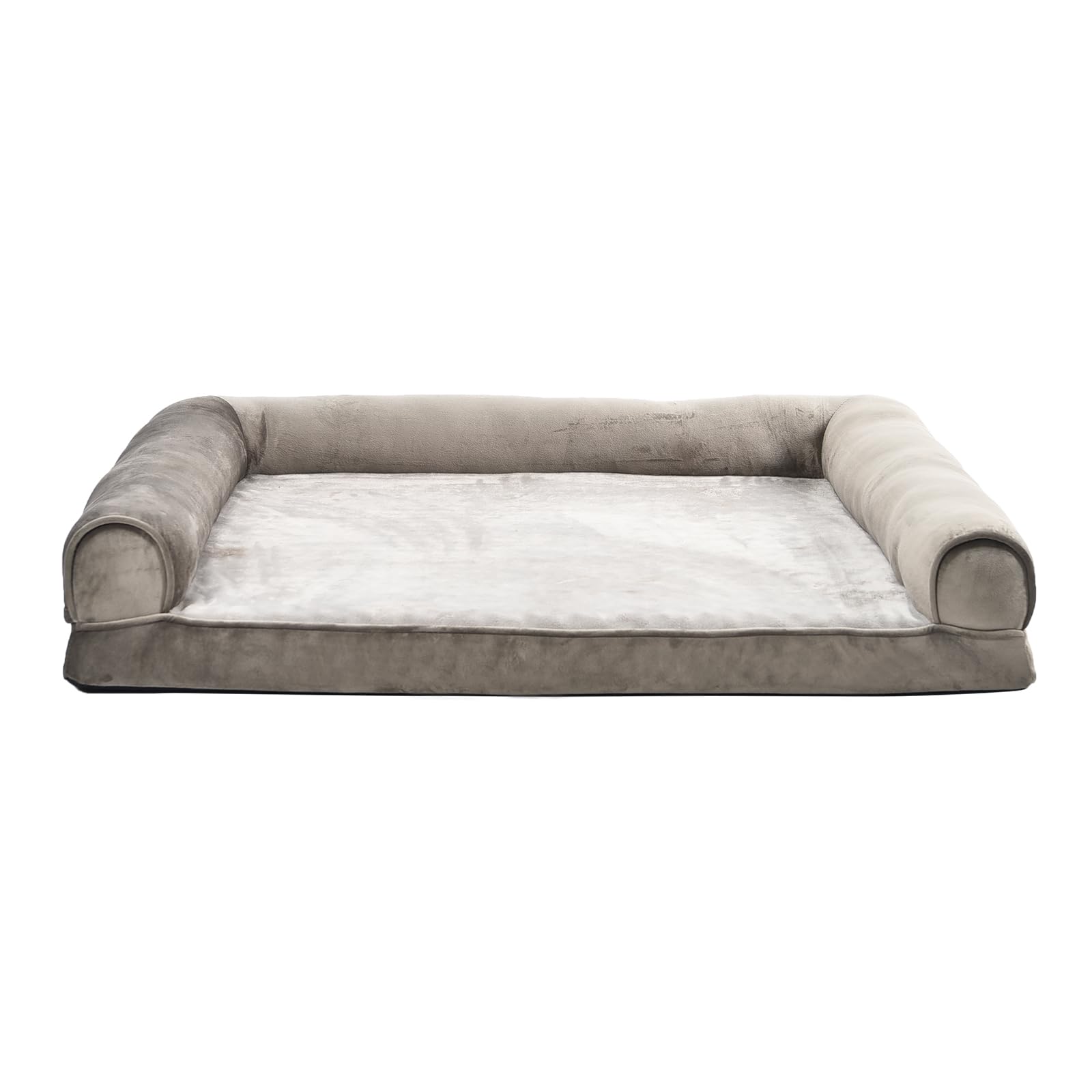 Cama para perros Amazon Basics con funda gris lavable facilita la limpieza.