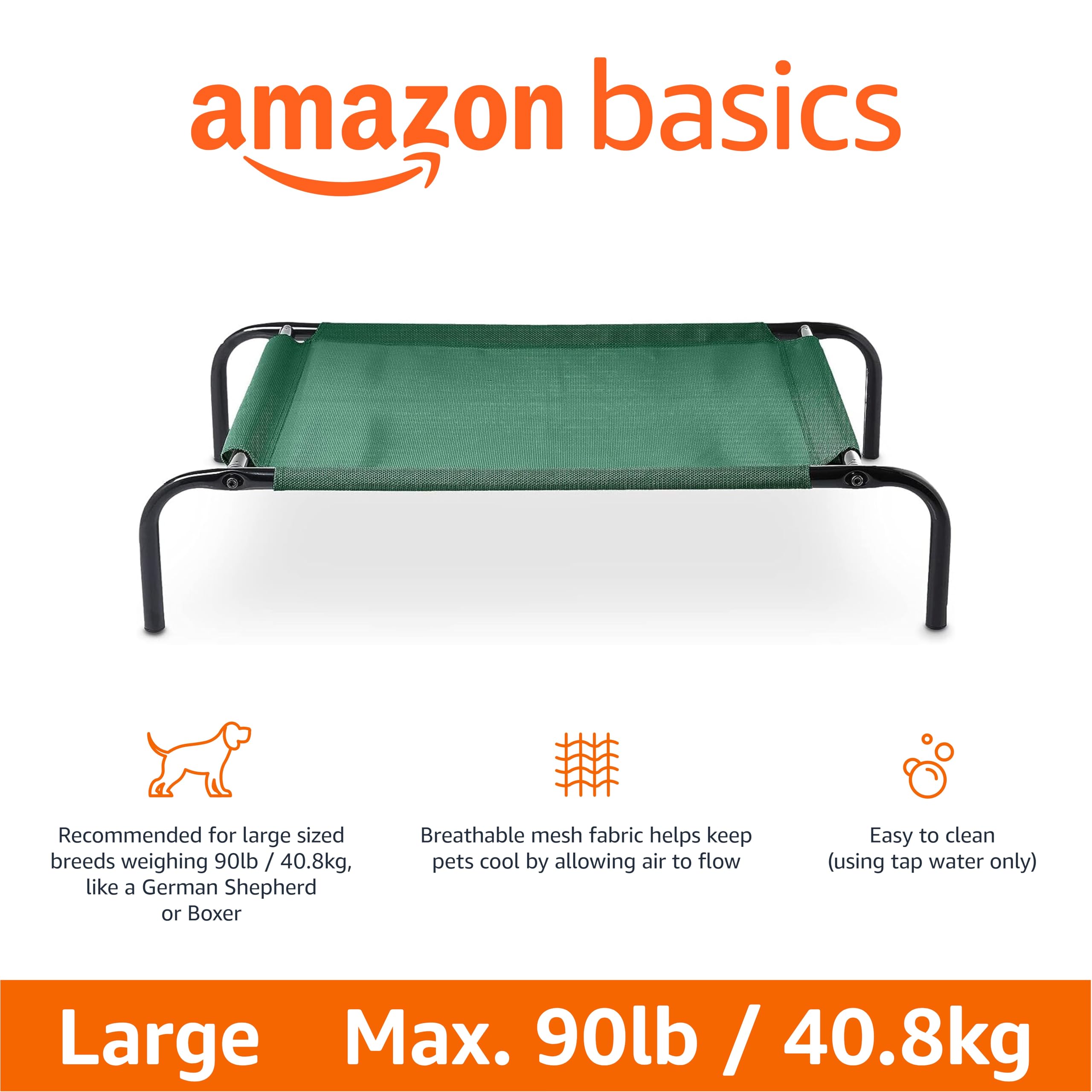 Cama para perros con estructura metálica duradera de Amazon Basics.
