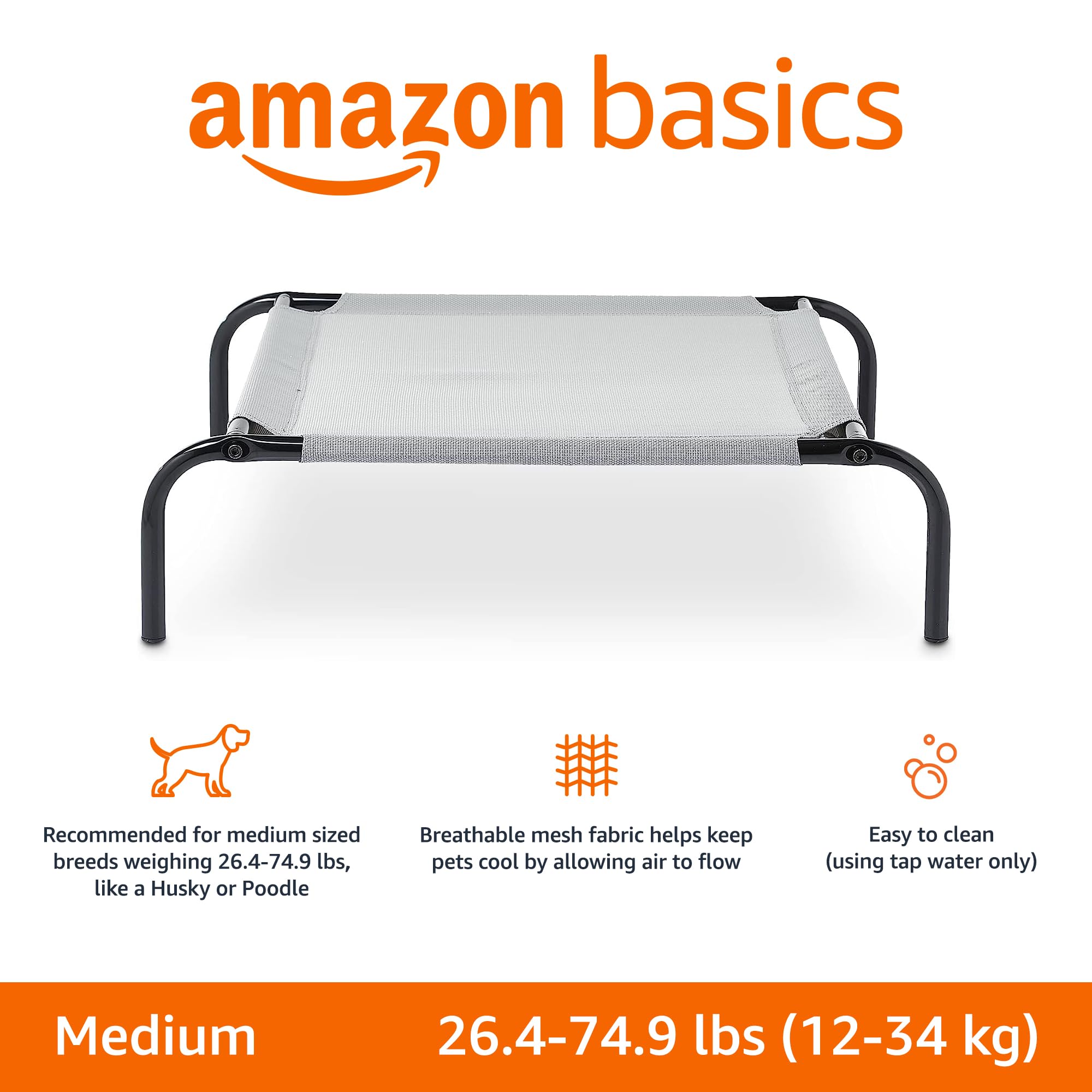Cama Amazon Basics con malla aireada para enfriamiento del perro