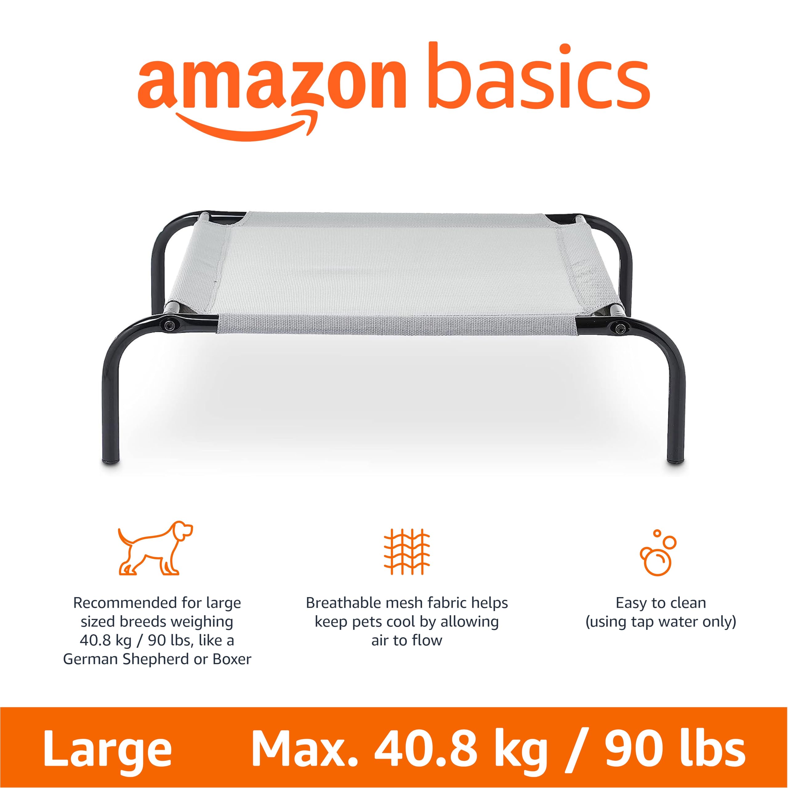 Amazon Basics cama perro elevada con marco de metal para soporte estable.