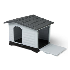 Caseta de Amazon Basics para uso interior y exterior, refugio cómodo para tu perro.