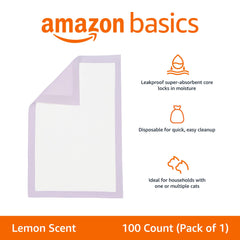 Almohadillas Amazon Basics para caja de arena con núcleo absorbente de alta capacidad.