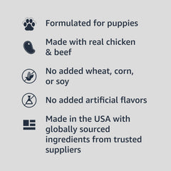 Close-up of real chicken and beef chunks in Amazon Basics dinner