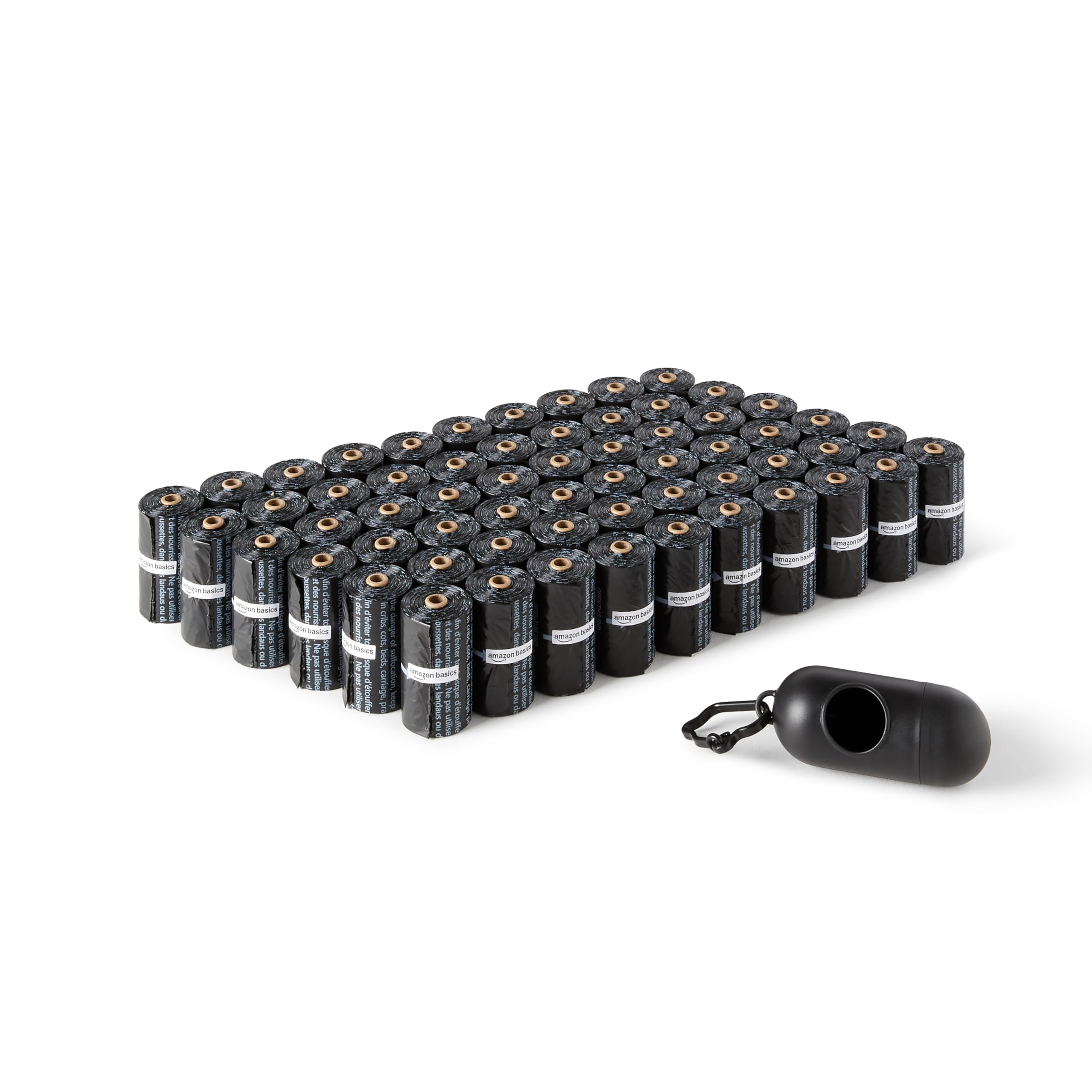 Bolsas de Amazon Basics en dispensador, fáciles de usar durante paseos.