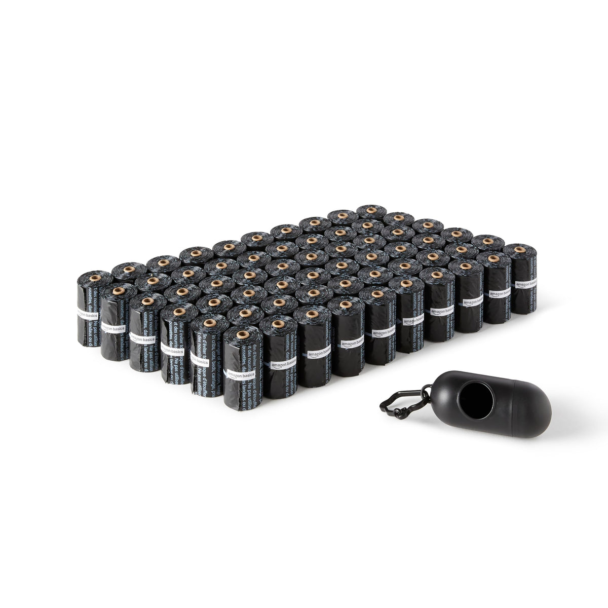Bolsas de Amazon Basics en dispensador, fáciles de usar durante paseos.