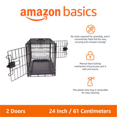 Amazon Basics jaula para perro de metal con bandeja removible para limpieza rápida.