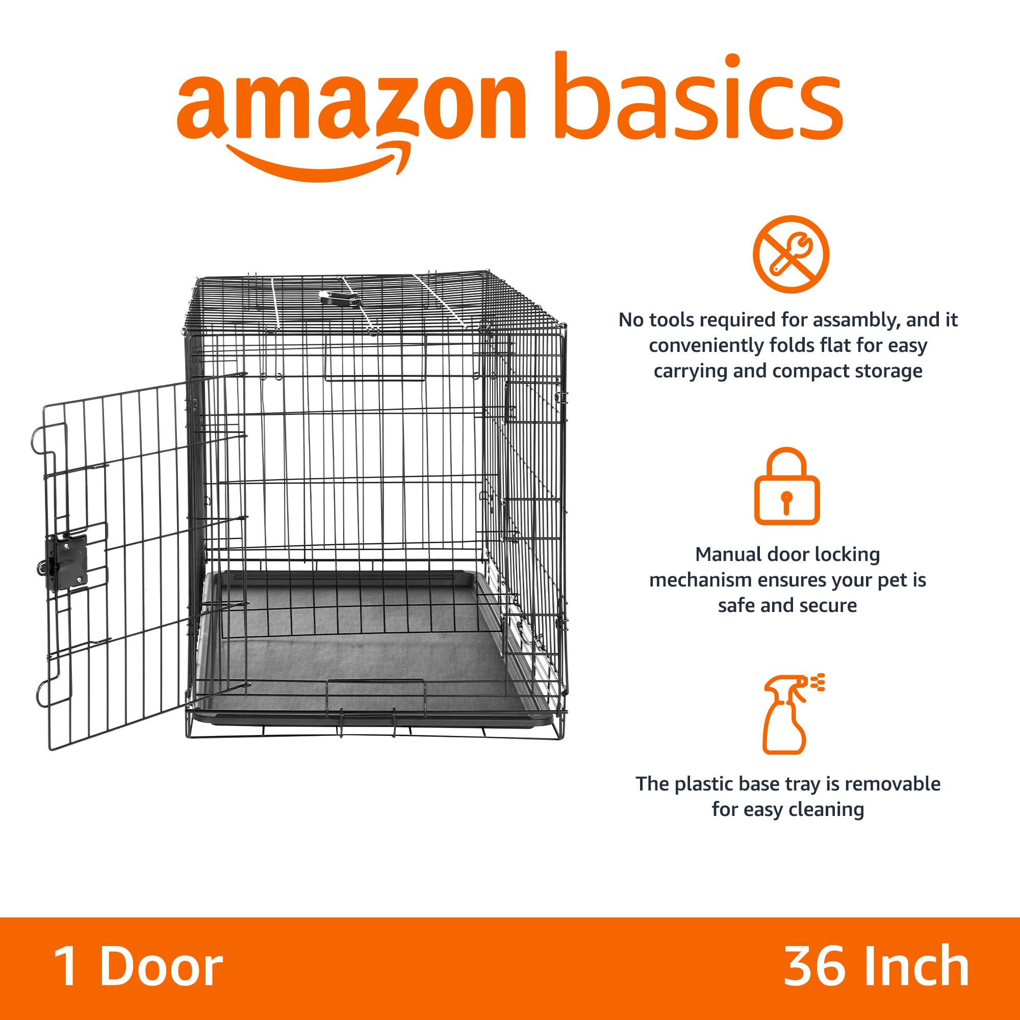 Jaula de metal Amazon Basics con puerta única para contención en casa.