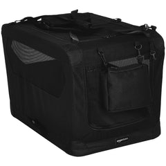 Amazon Basics jaula suave para perros, vista frontal con apertura práctica.