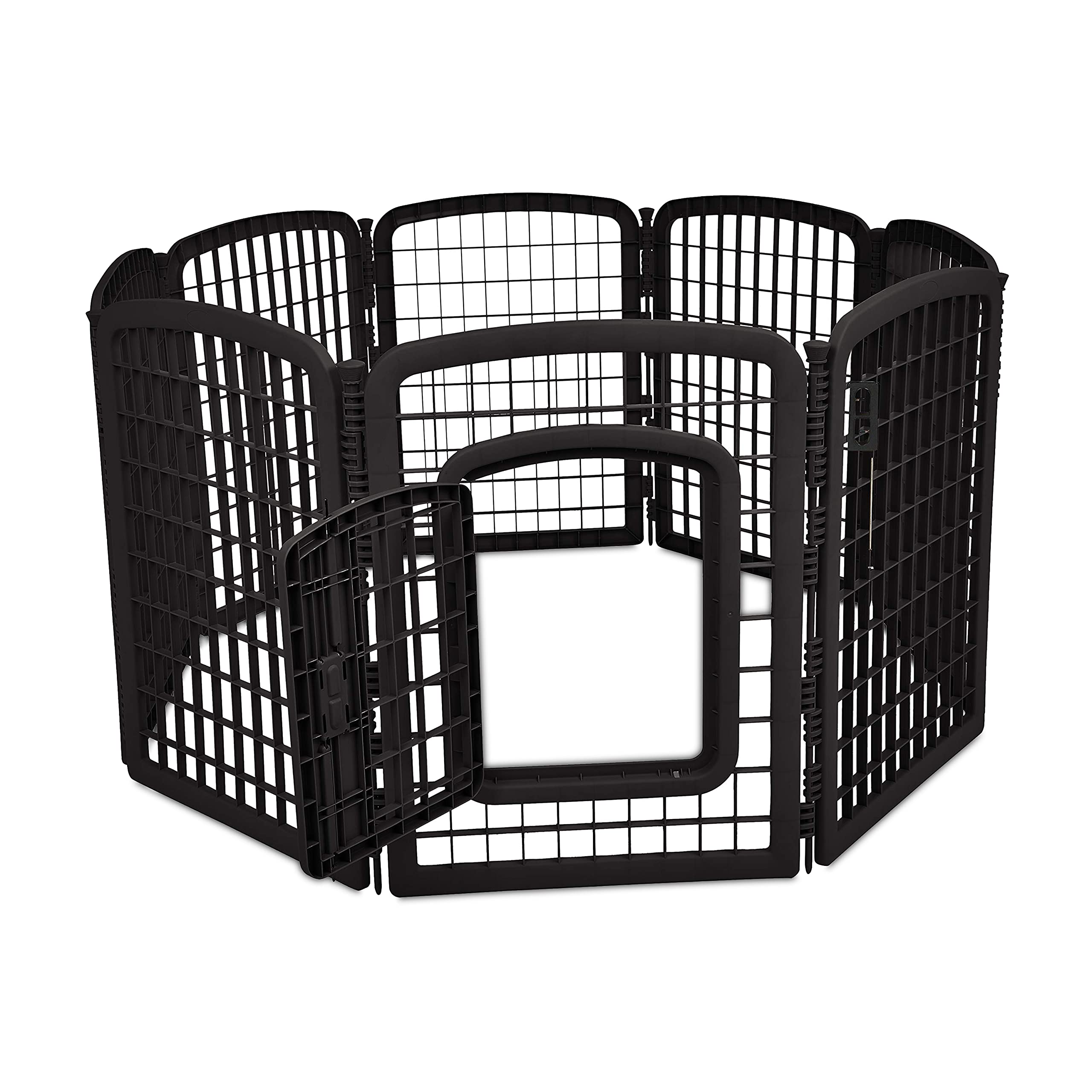 Jaula de plástico resistente Amazon Basics con puerta y cierre seguro para mascotas.