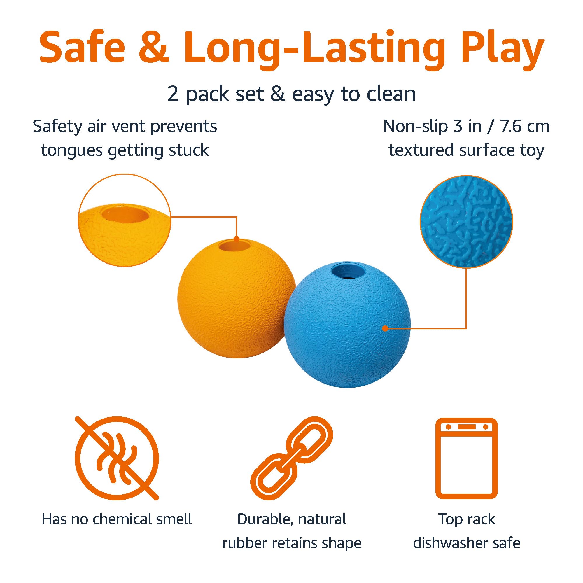 Amazon Basics: bola de goma naranja para perros, perfecta para rebotes y juego