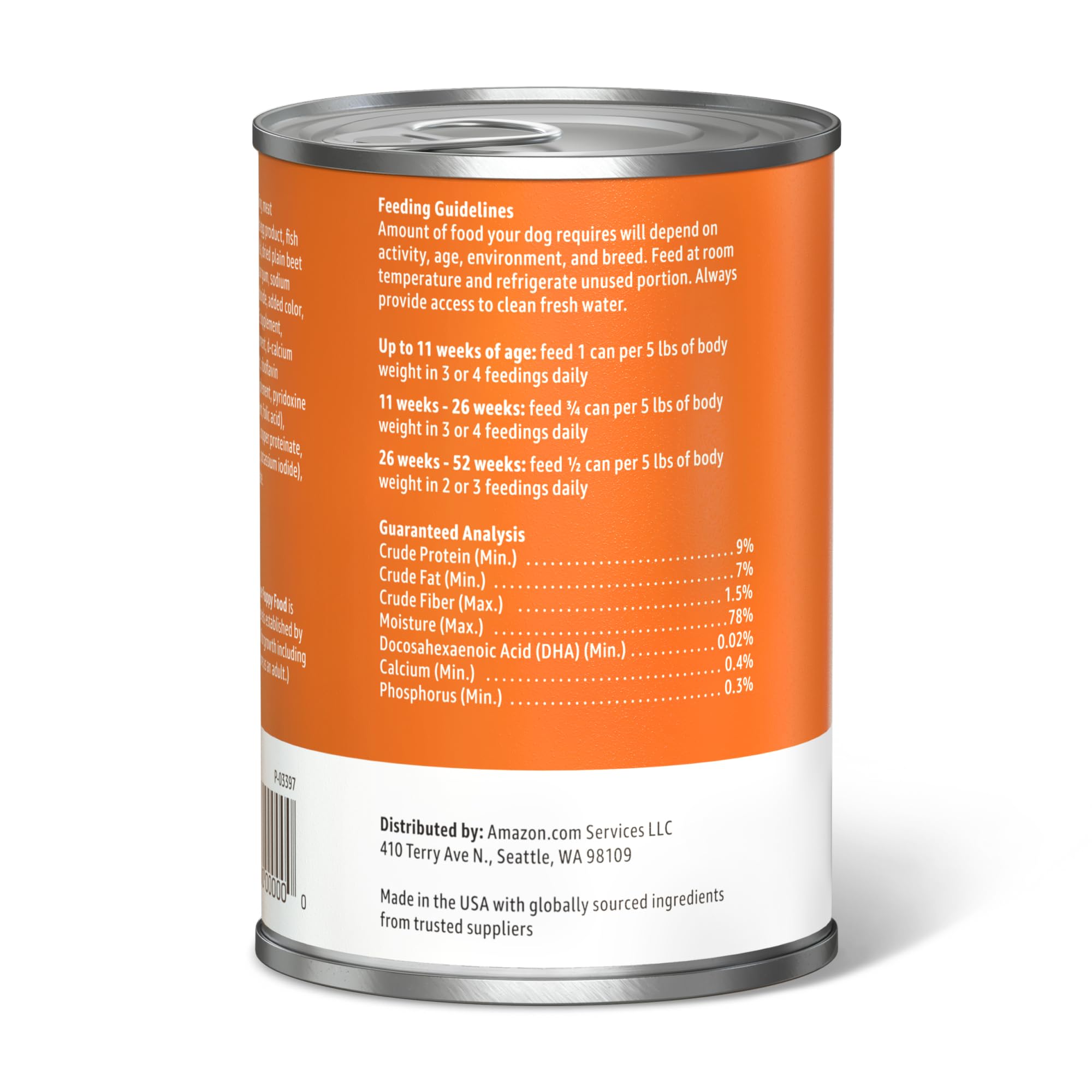 Pack of twelve cans of Amazon Basics puppy dinner