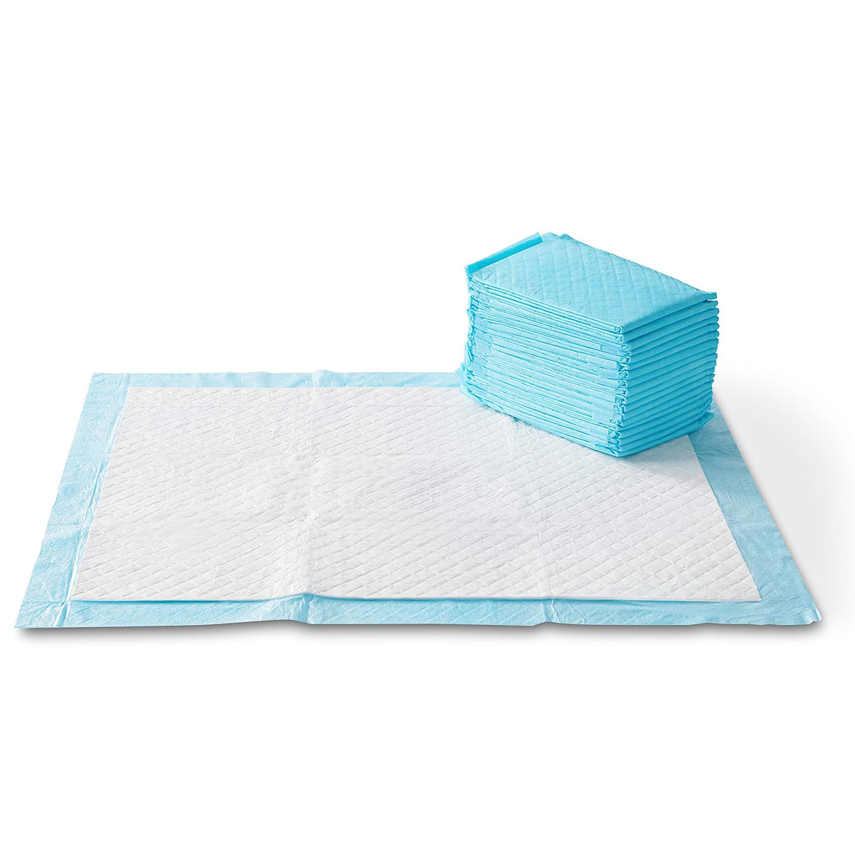 Amazon Basics tapete para perro 28x34 azul blanco para entrenamiento cómodo y limpio.