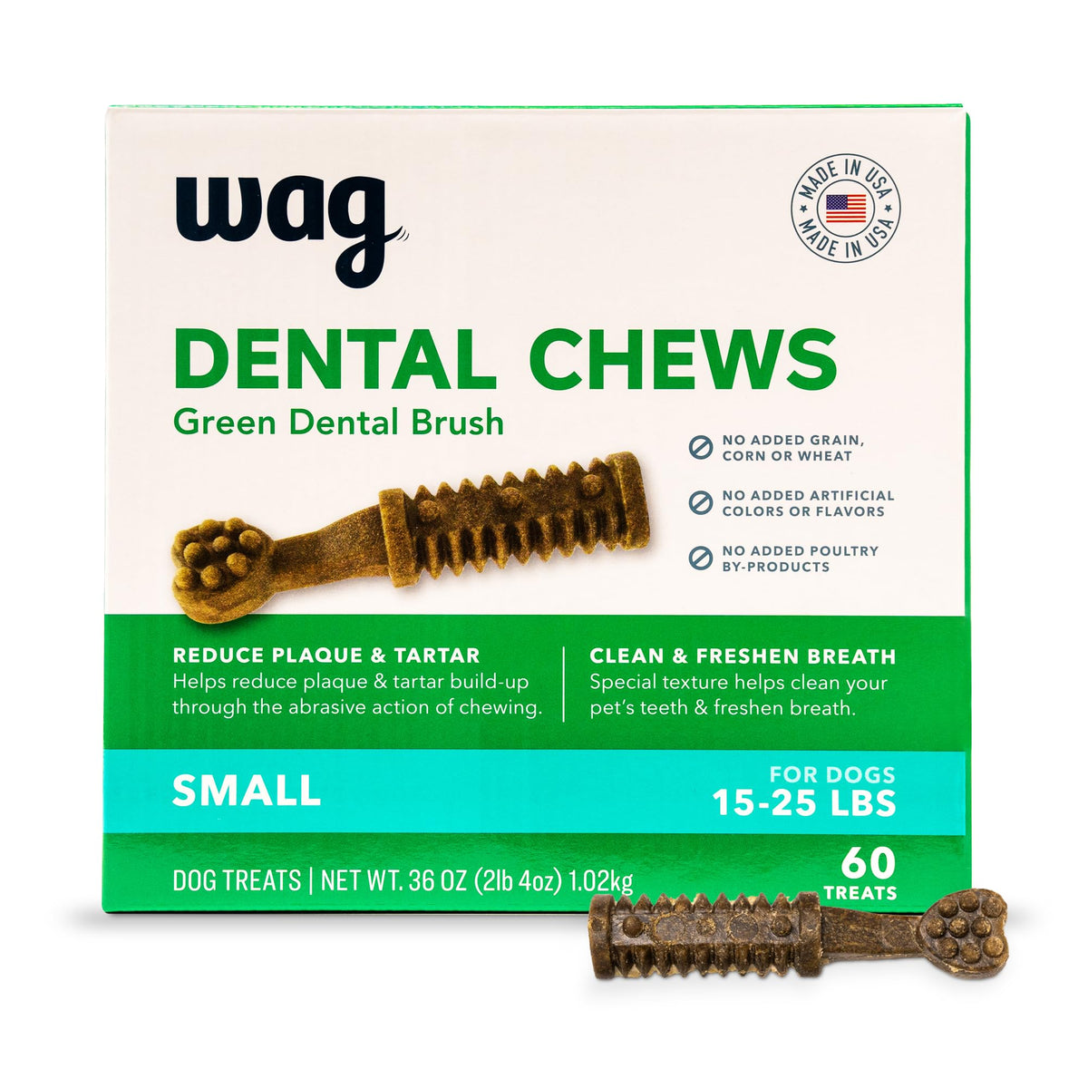 Amazon Basics Premios dentales para perros pequeños, 60 unidades, promueven limpieza dental.