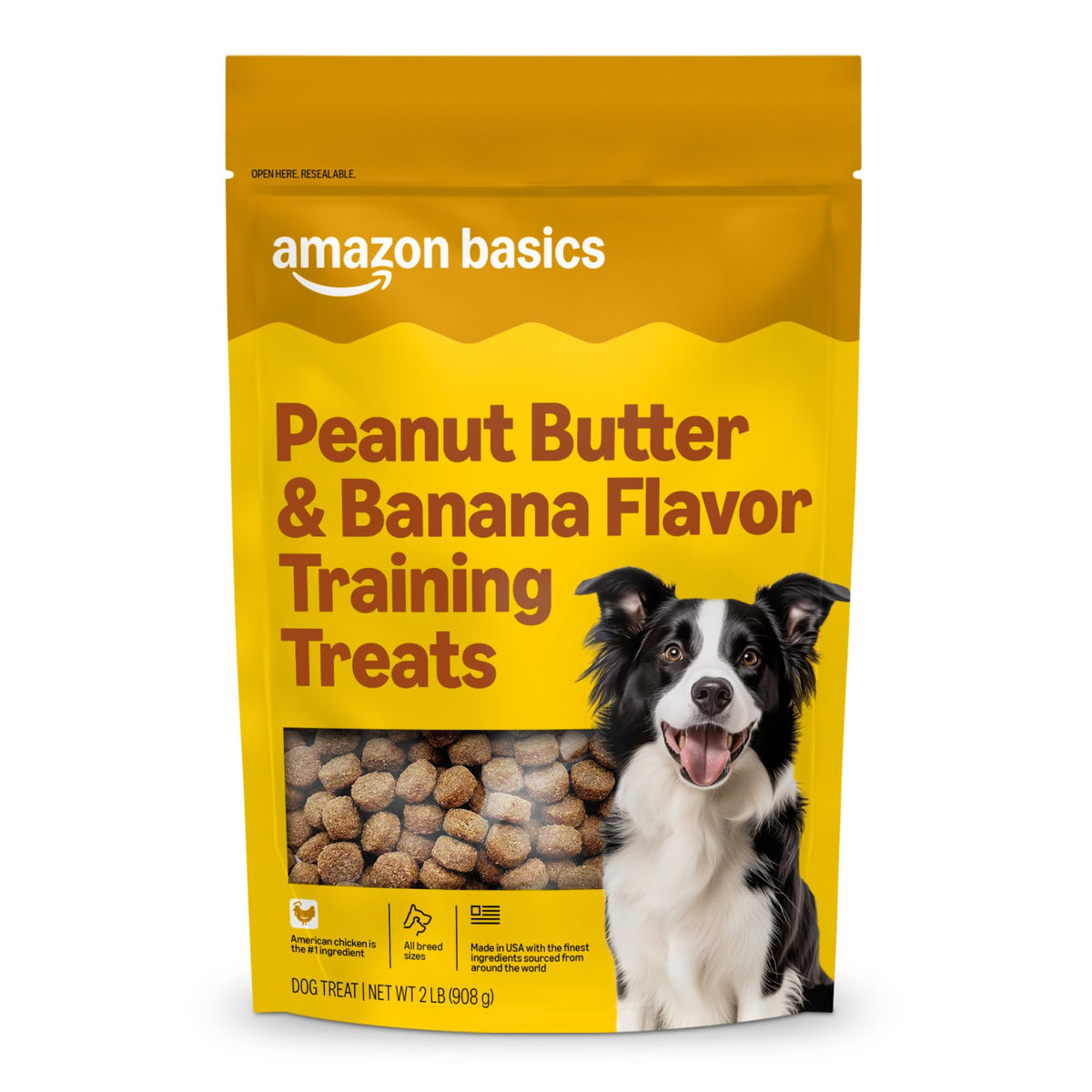 Amazon Basics: premio para entrenamiento con pollo americano y sabor a maní y banana.