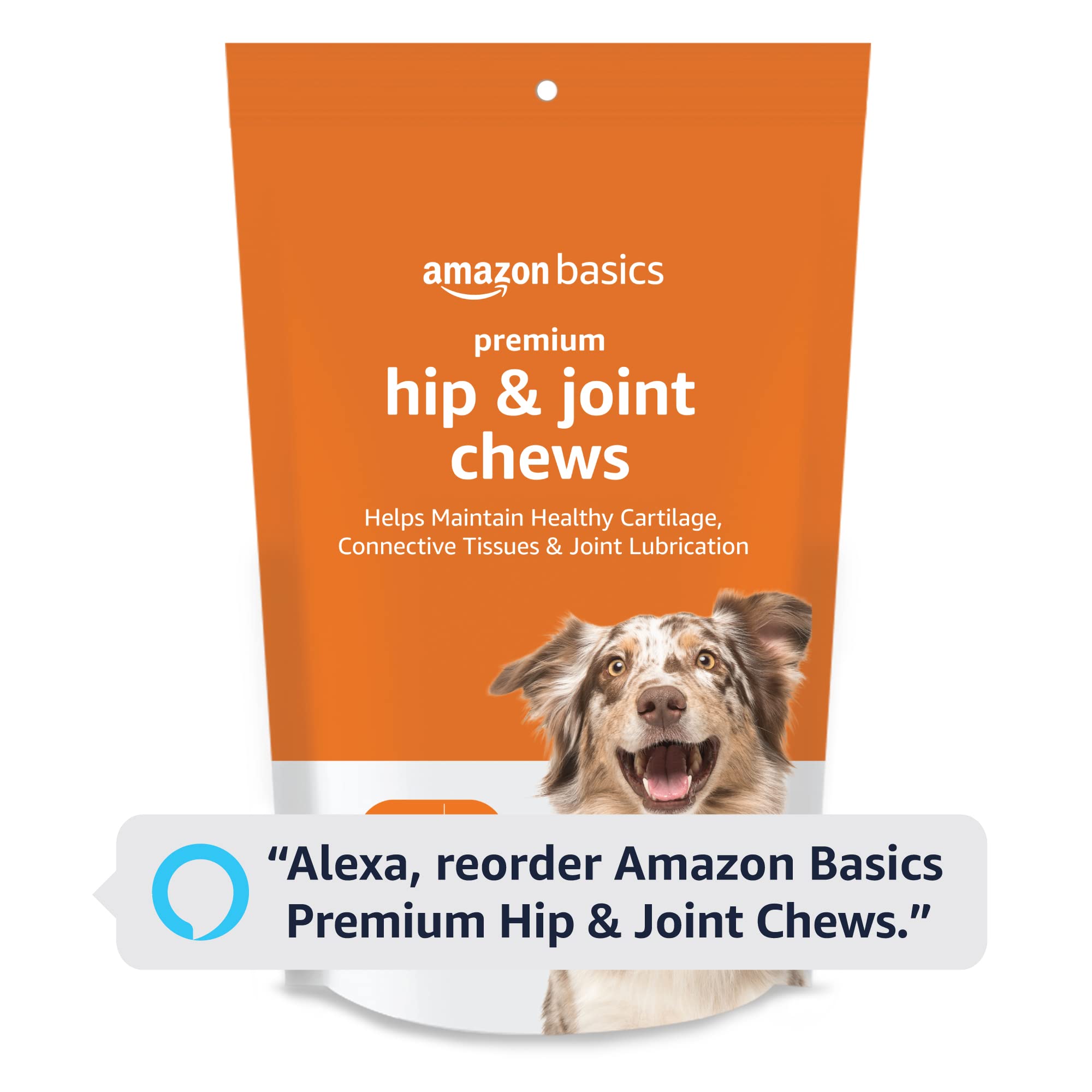 Amazon Basics Premium masticables para perros felices durante paseos y juegos.