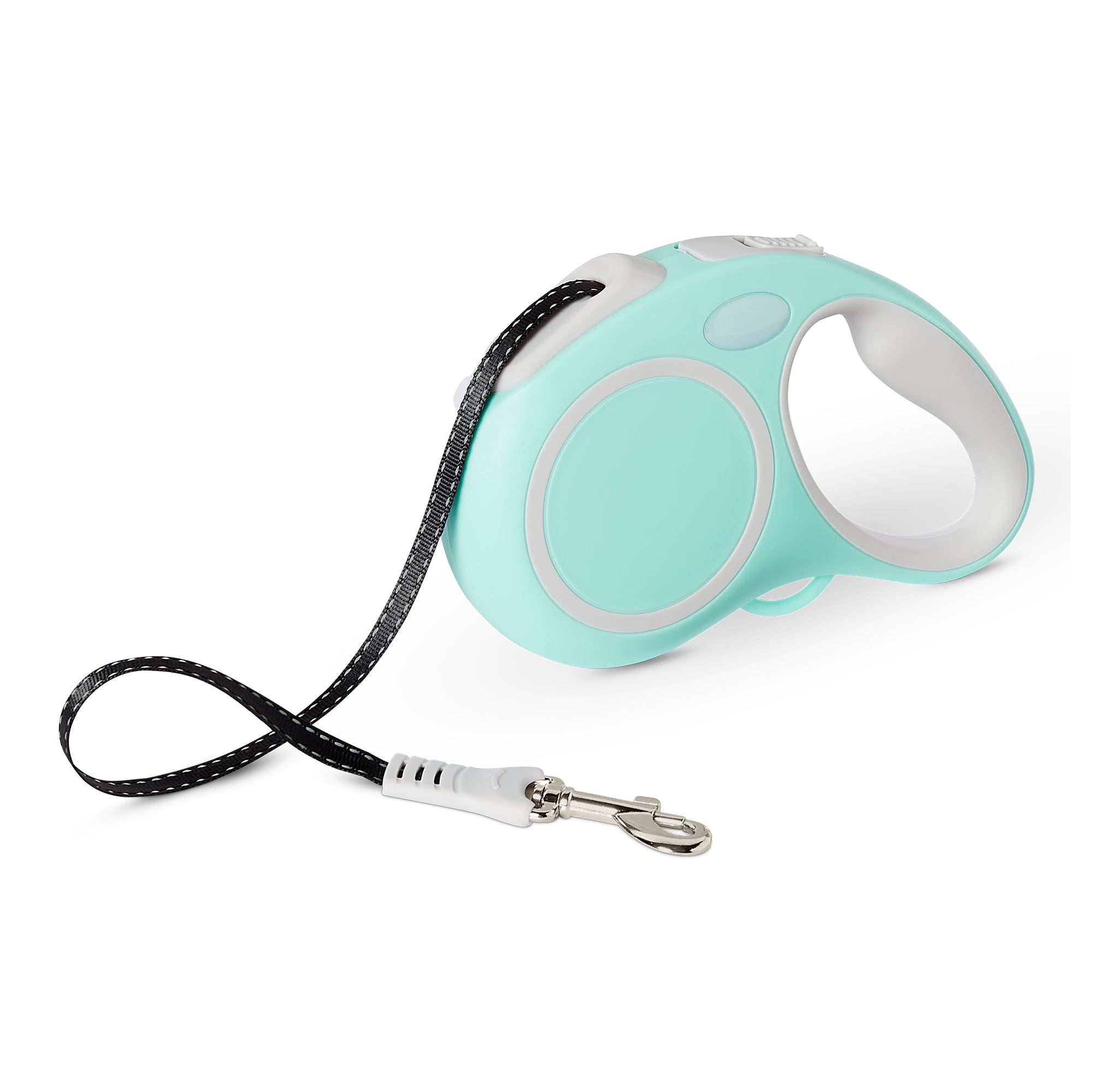Amazon Basics correa retráctil para perros con reflectividad de 5m, mejora visibilidad nocturna.