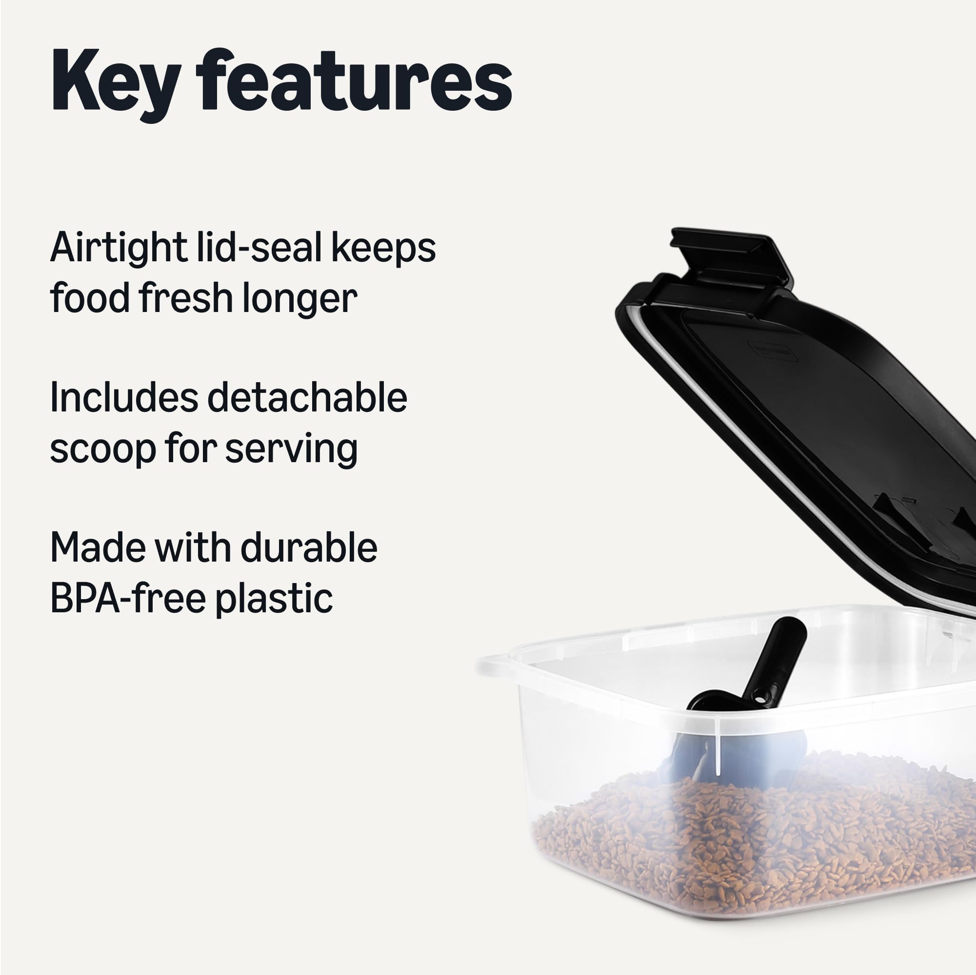 Amazon Basics tapa sellada confiable mantiene alimentos para mascotas sin olores.