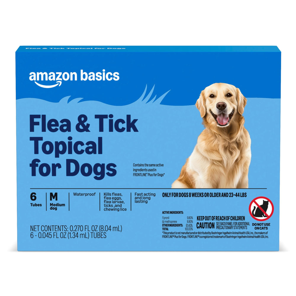 Amazon Basics tratamiento pulgas y garrapatas para perro mediano, envase de seis dosis