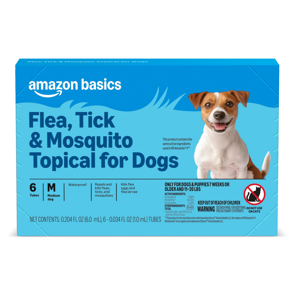 Amazon Basics tratamiento tópico para perros medianos, 6 dosis para pulgas y garrapatas.