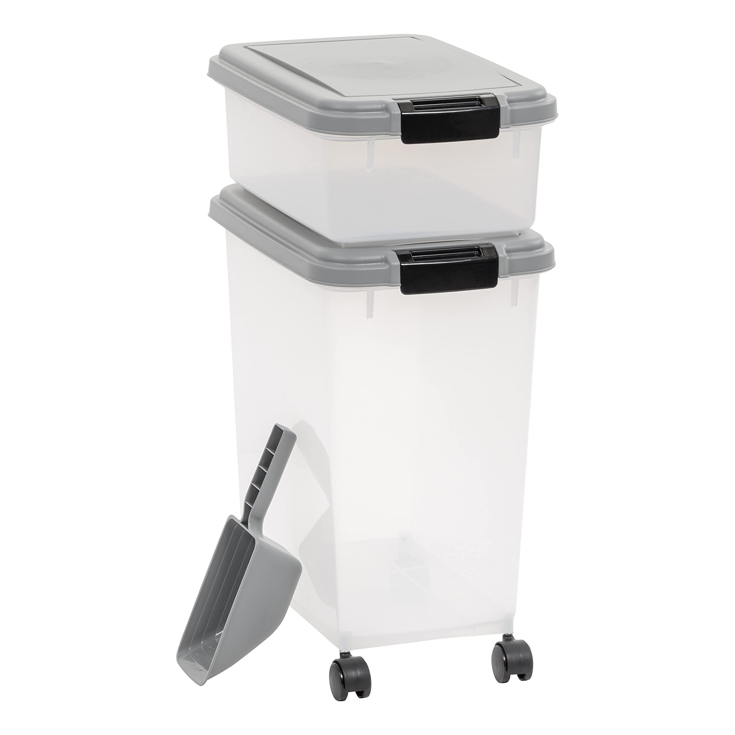 Amazon Basics contenedor 33qt para alimento de mascotas con cierre hermético.