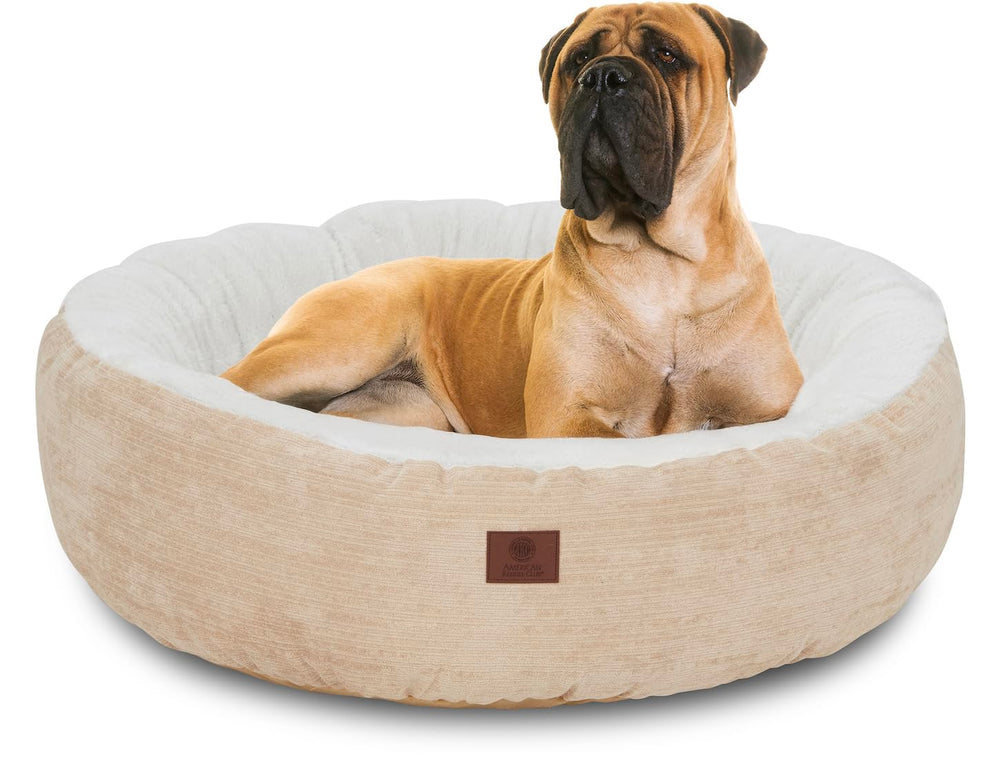 Cama redonda Mason de American Kennel Club con tejido exterior elegante para salón.