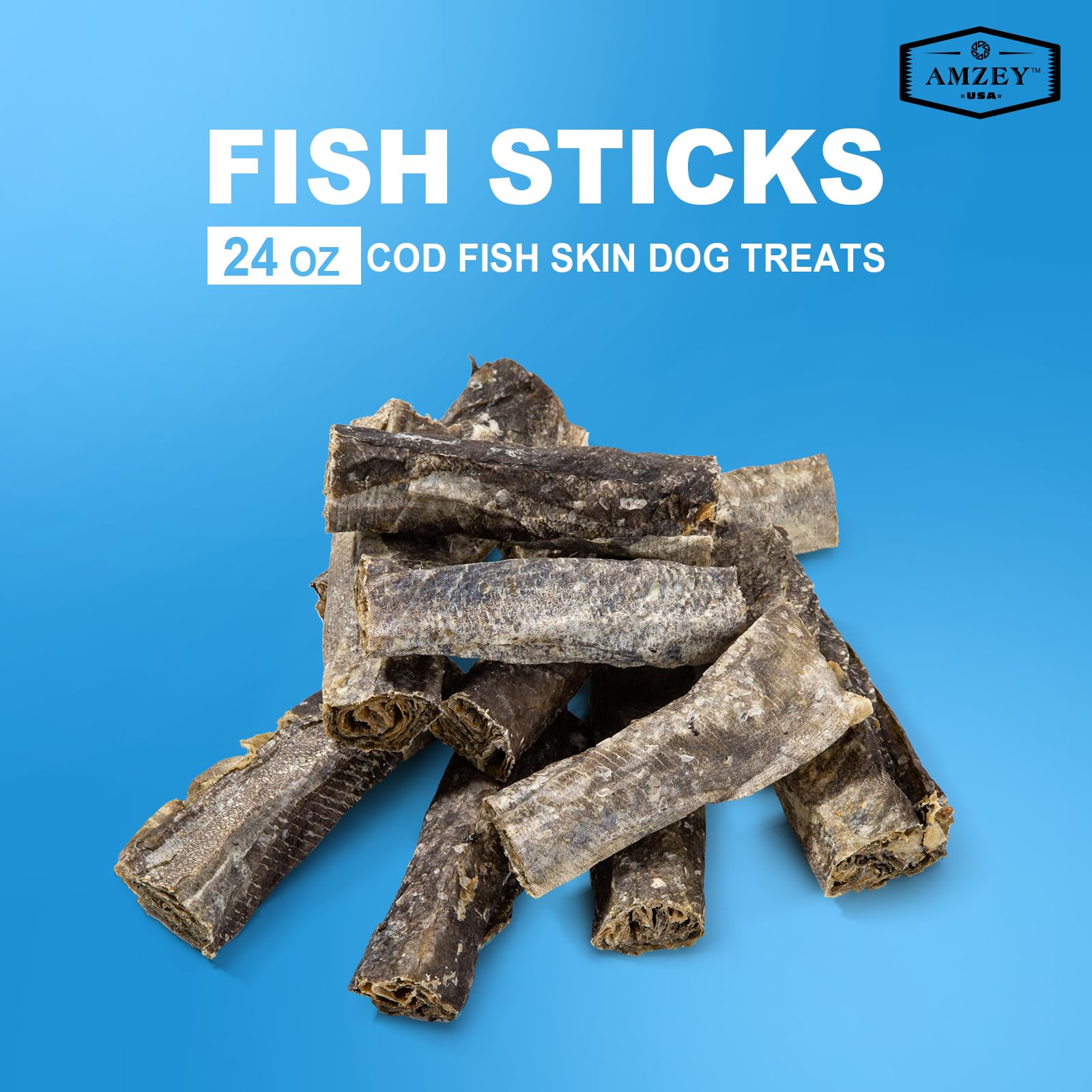 Amzey Cod Skin, masticables de pescado, refuerzan hábitos de juego y recompensa.
