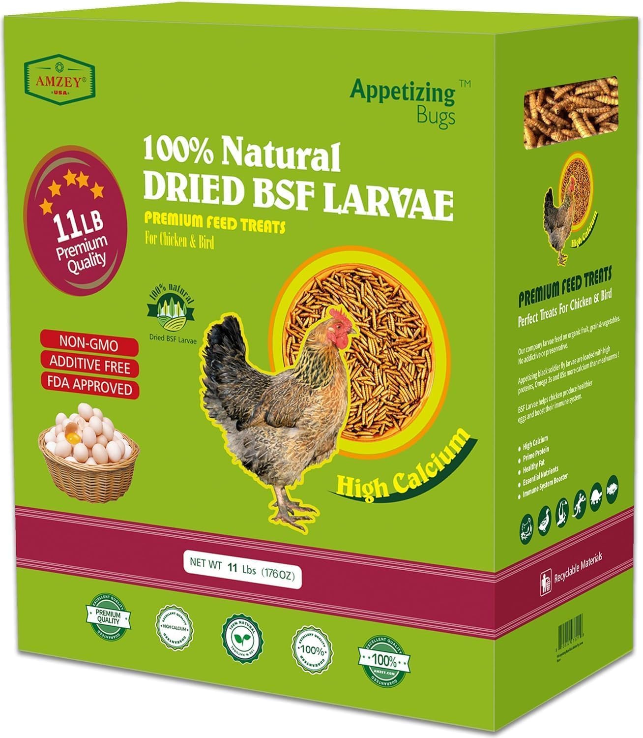 Paquete de Amzey BSF, alimento de alta calidad para aves.
