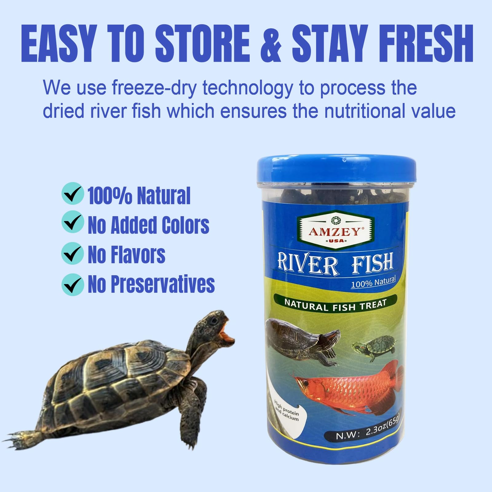 Amzey Pescado Río Seco acuario, alimento práctico para peces tropicales grandes.