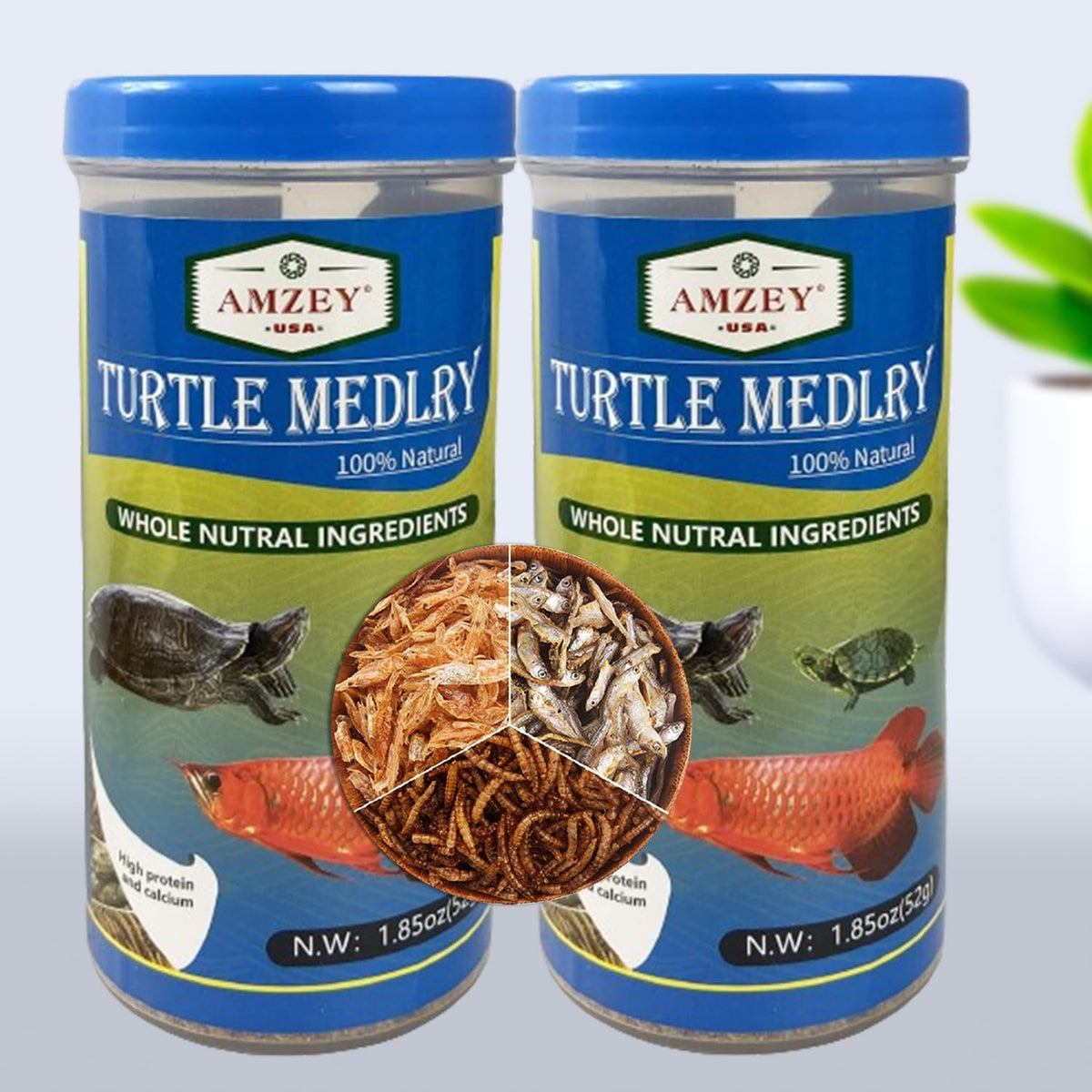 Amzey Tortuga Medley con camarones de río secos, favorece crecimiento y coloración natural.