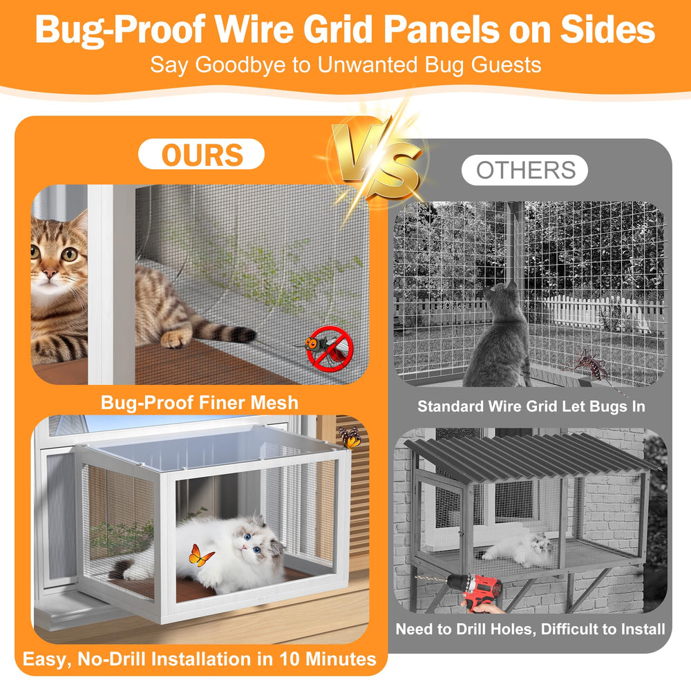 AMZOSS Catio ventana con borde de madera nogal para un aspecto elegante.
