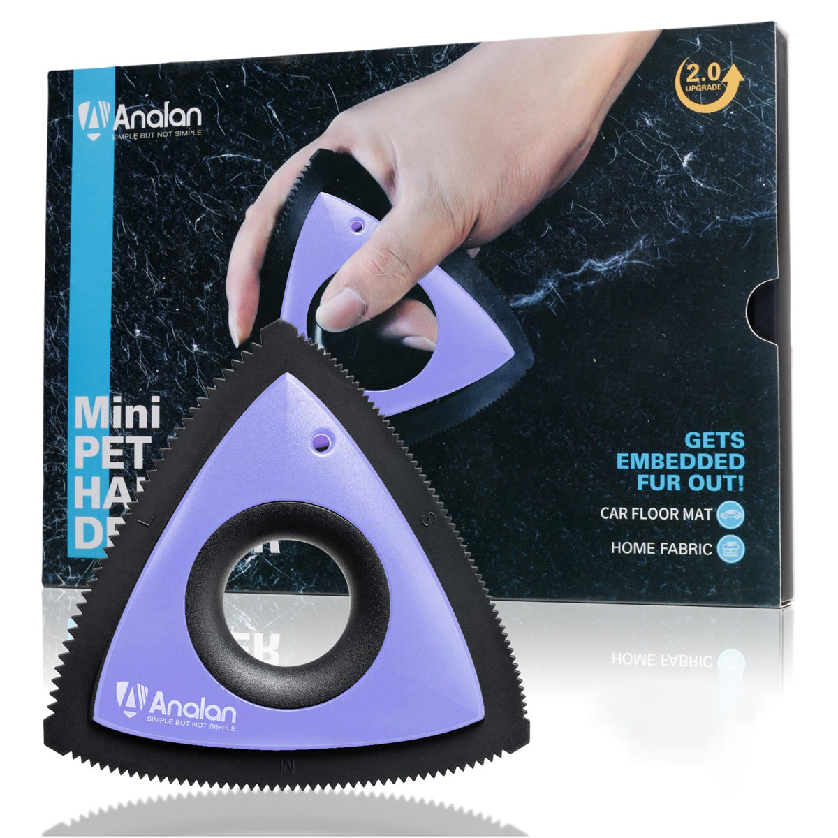 Analan removedor de pelos triangular para coche elimina pelos de mascotas de asientos.