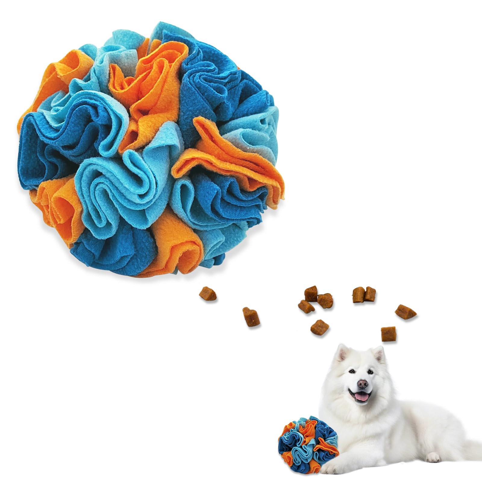 Andiker bola de olfato para perros azul, vista frontal, estimula juego.