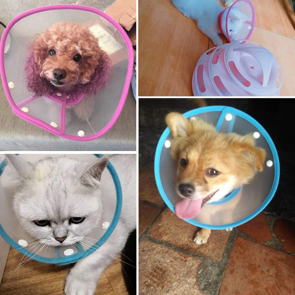 Cono Andiker de PVC transparente para cachorros medianos, color rosa.