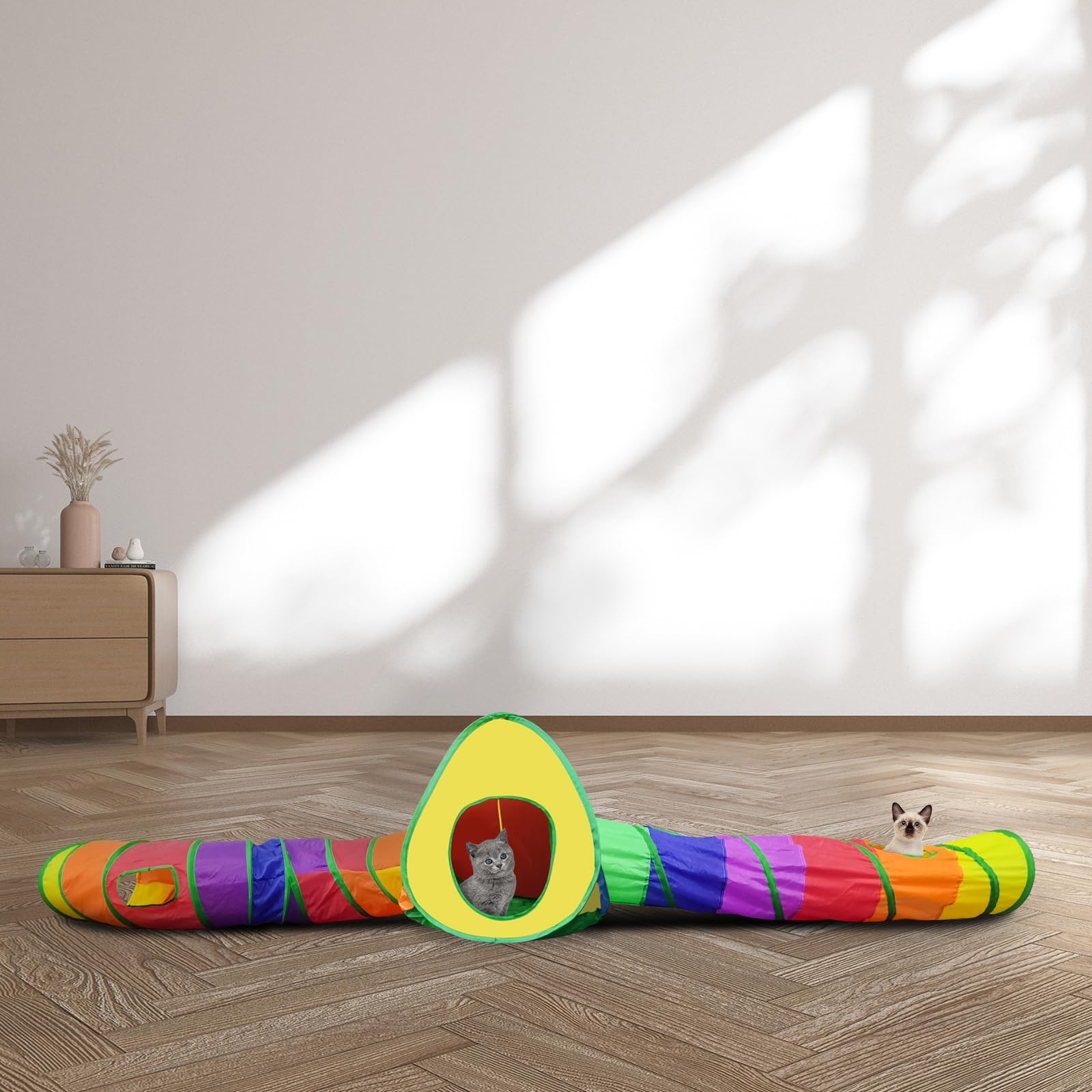 Andiker tent-gato con PlushBall, montaje sencillo y almacenamiento compacto.