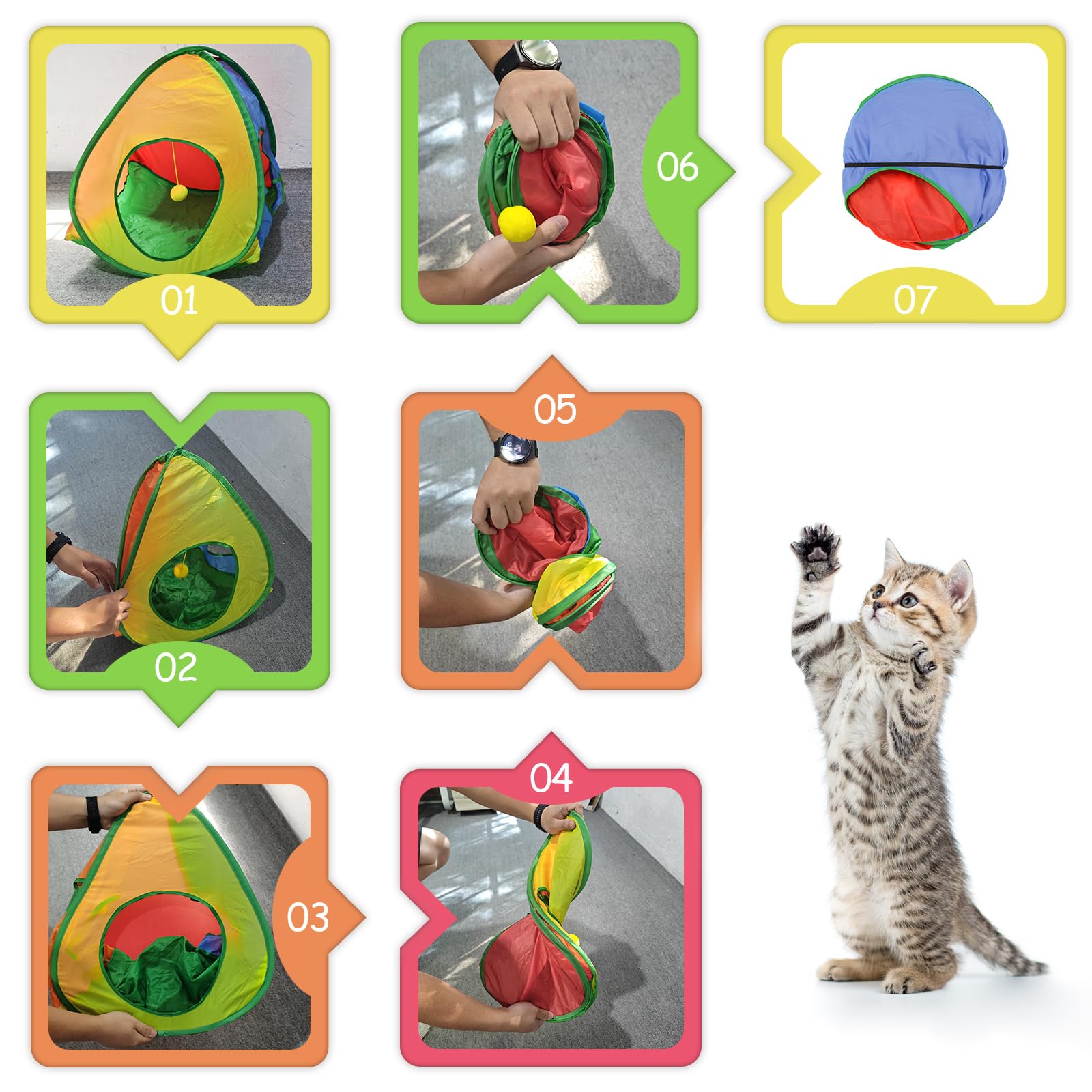 Andiker tent-gato con PlushBall, techo con bola campana para estimulación lúdica.